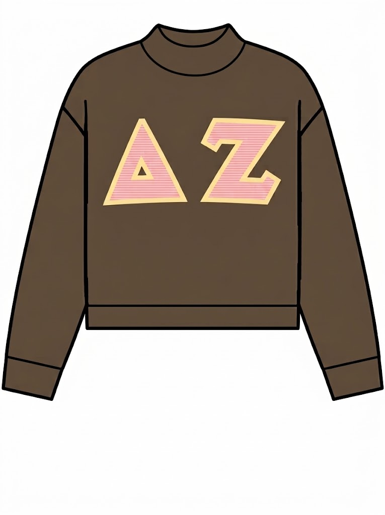 Delta Zeta embroidered mockneck in Espresso Brown by Daybreake
